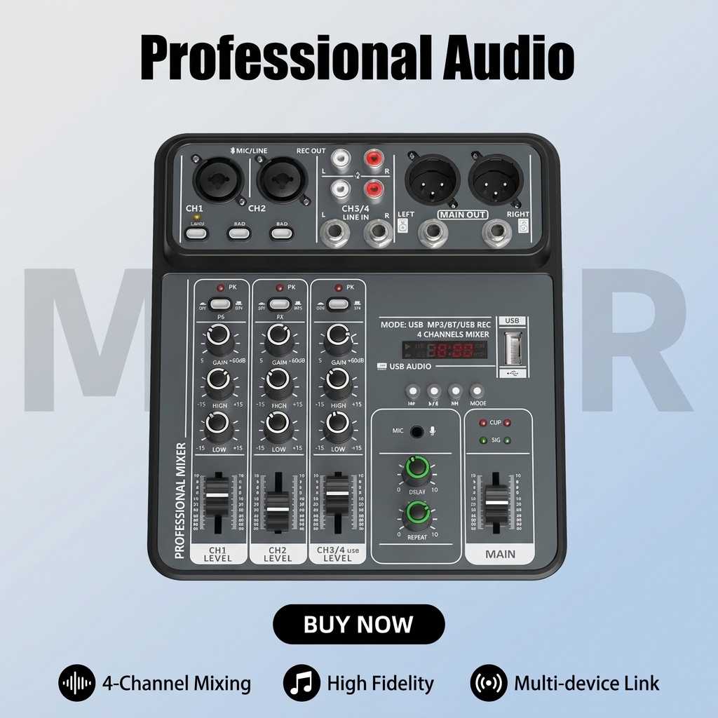 Audio Music Dj - 4-Channel Pro Audio Mixing Console, 48V